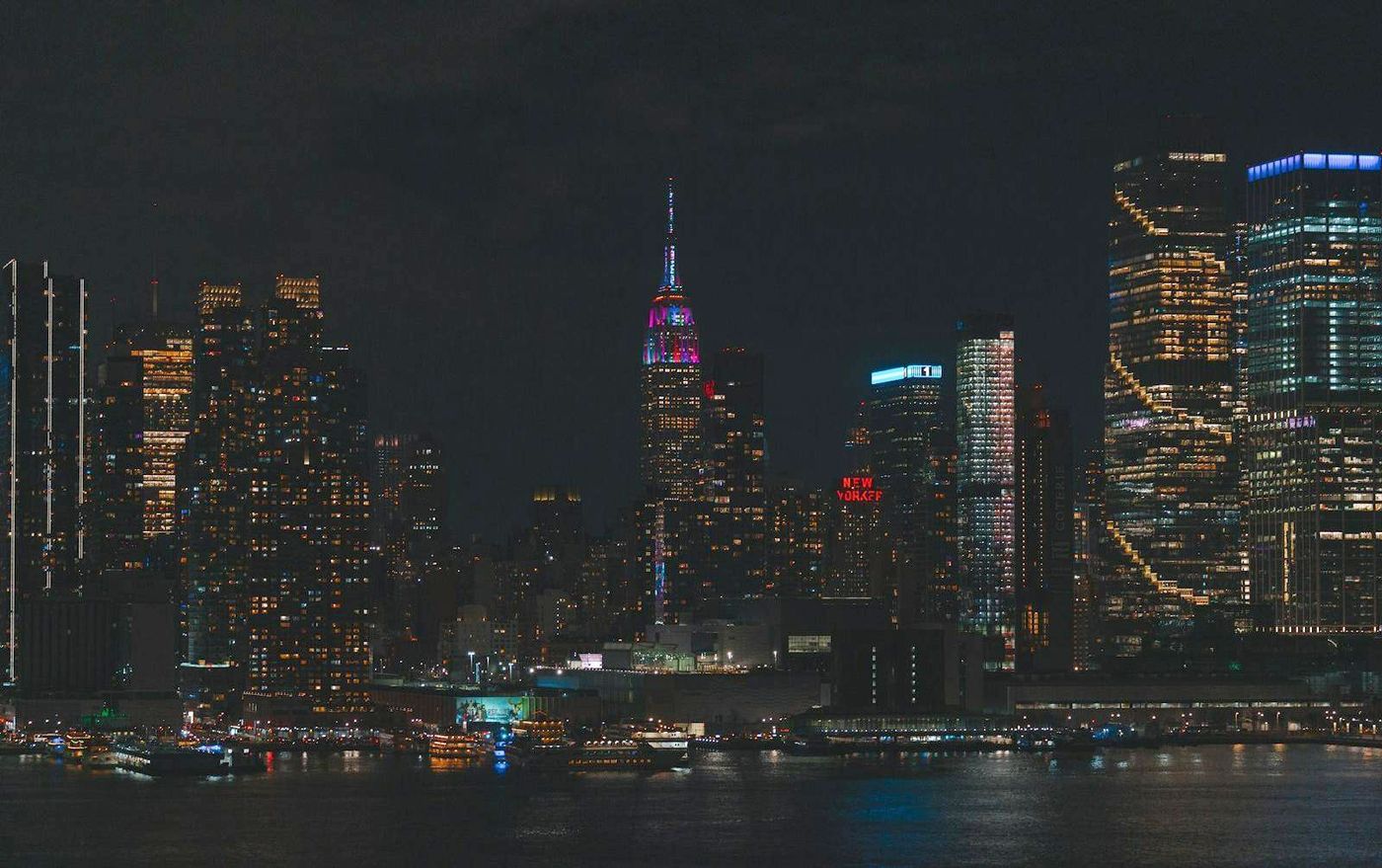 Manhattan skyline across the Hudson River at night